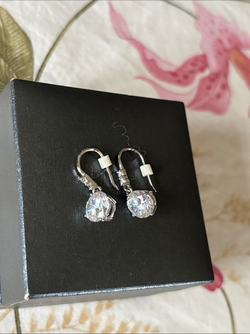 Classic Round Cut Moisonate Drop Earrings - White gold